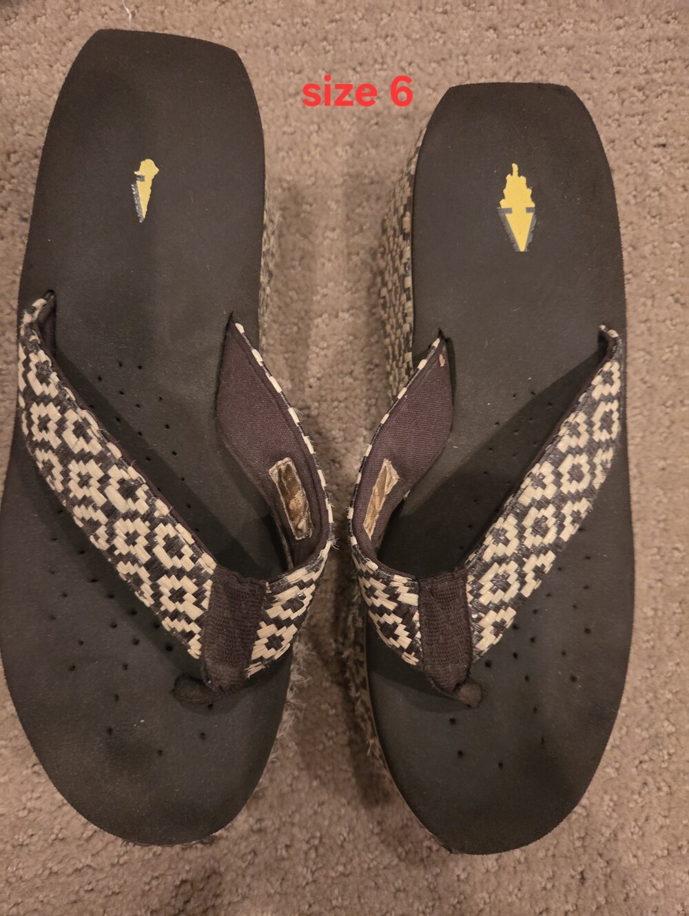 Women’s Brown and Cream VOLATILE Wedge Flip Flops - Size 6